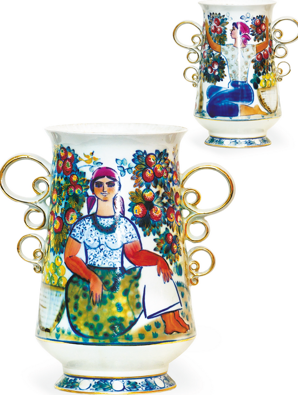 М. та В. Трегубови. Декоративна ваза «Осінь». Коростенський фарфоровий завод. 19771