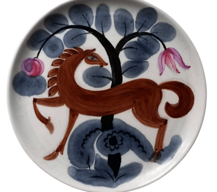 Борис Пянида. Декоративне блюдо «Кінь». Будянський фаянсовий завод. 19681