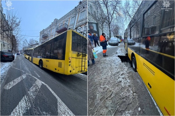 У центрі Києва тролейбус застряг у проваллі дороги: рух транспорту перекритий1